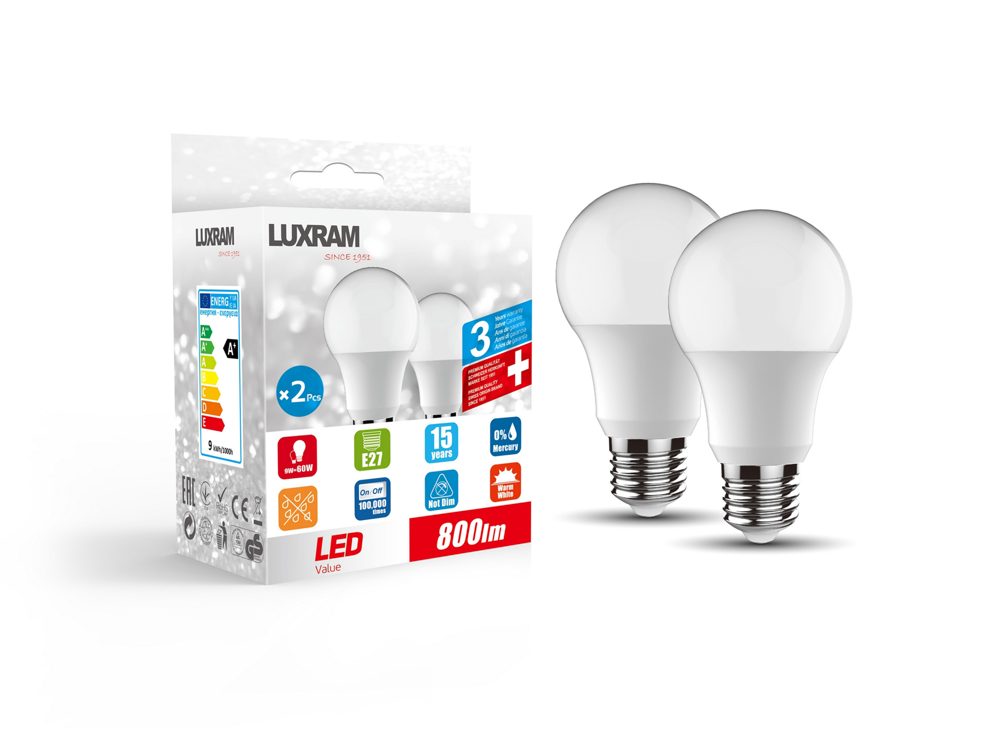 Duo-pack LED Lamps Luxram GLS